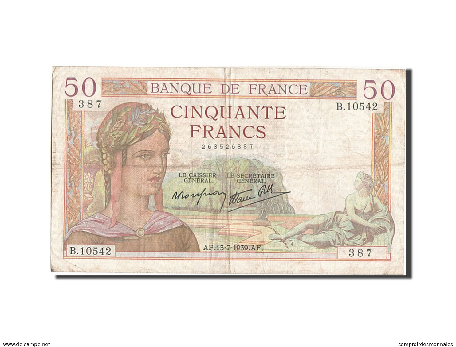 Billet, France, 50 Francs, 50 F 1934-1940 ''Cérès'', 1939, 1939-07-13, TB - 50 F 1934-1940 ''Cérès''