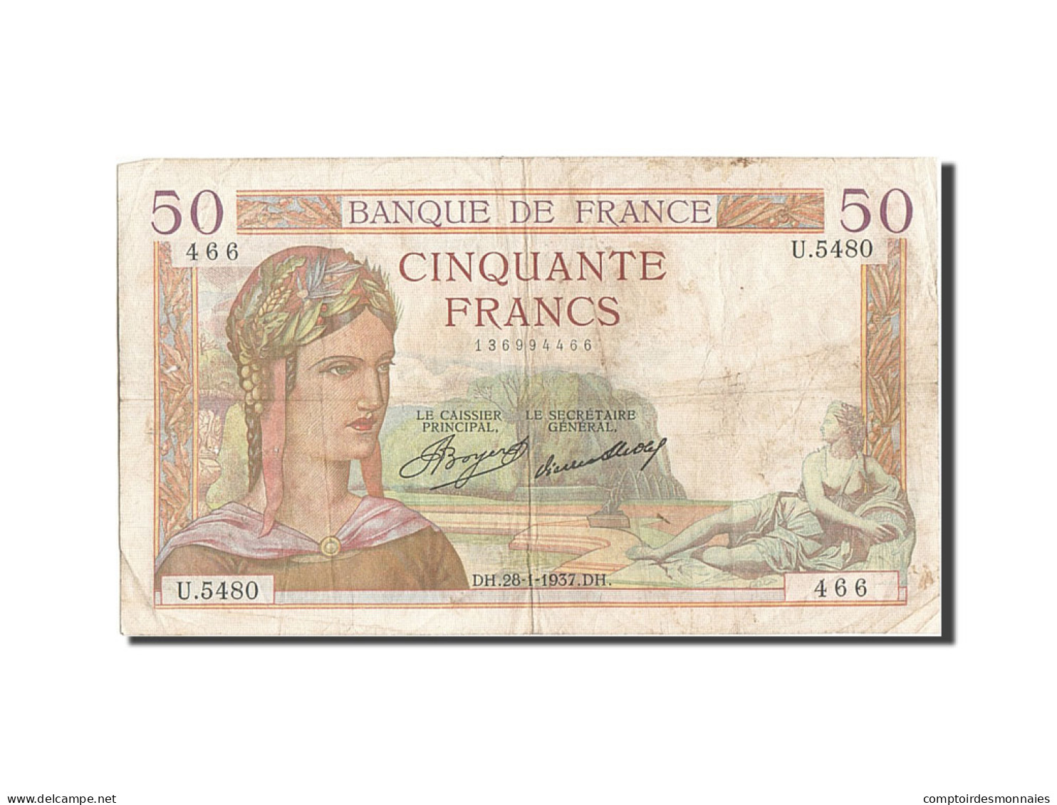 Billet, France, 50 Francs, 50 F 1934-1940 ''Cérès'', 1937, 1937-01-28, TB - 50 F 1934-1940 ''Cérès''