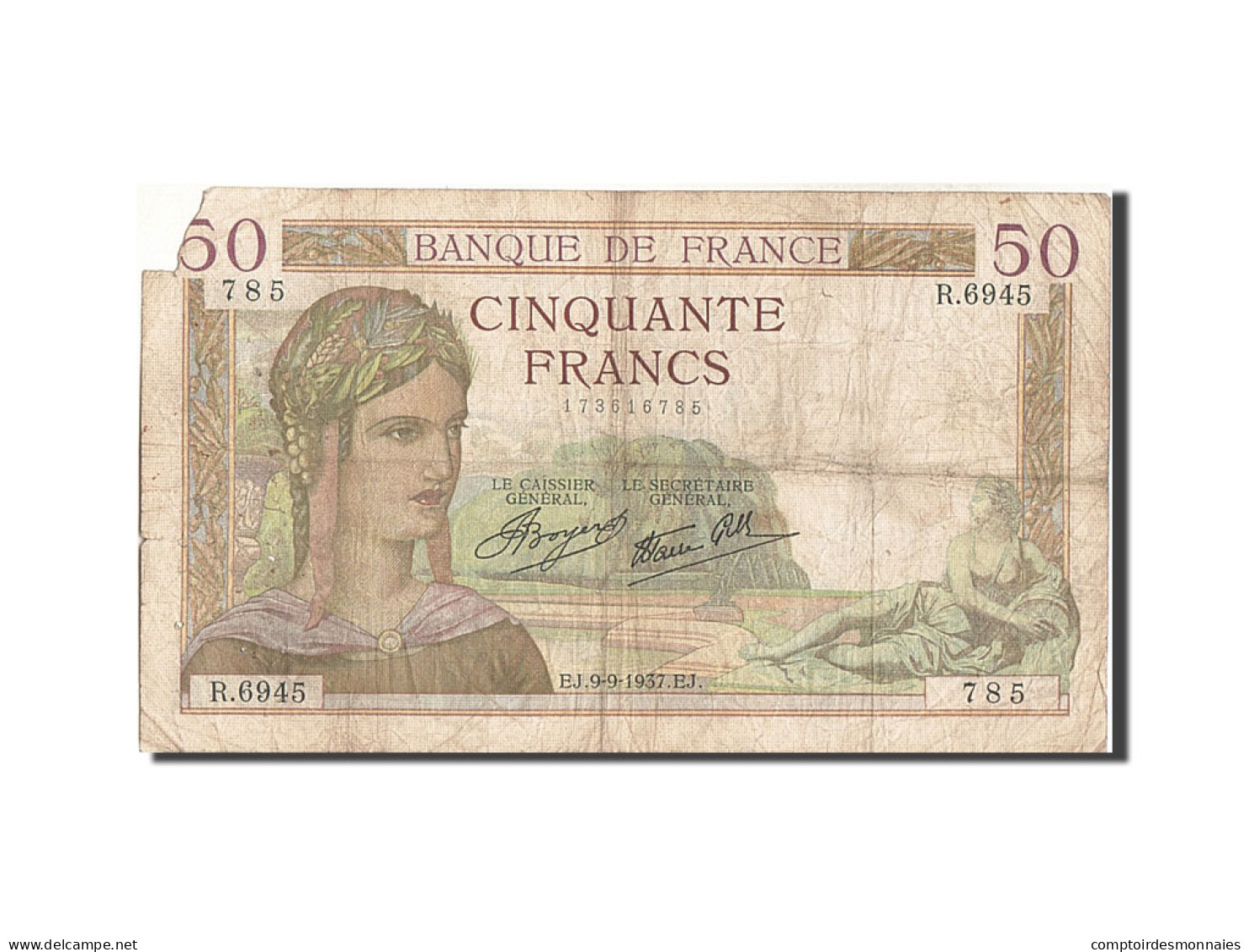 Billet, France, 50 Francs, 50 F 1934-1940 ''Cérès'', 1937, 1937-09-09, B - 50 F 1934-1940 ''Cérès''