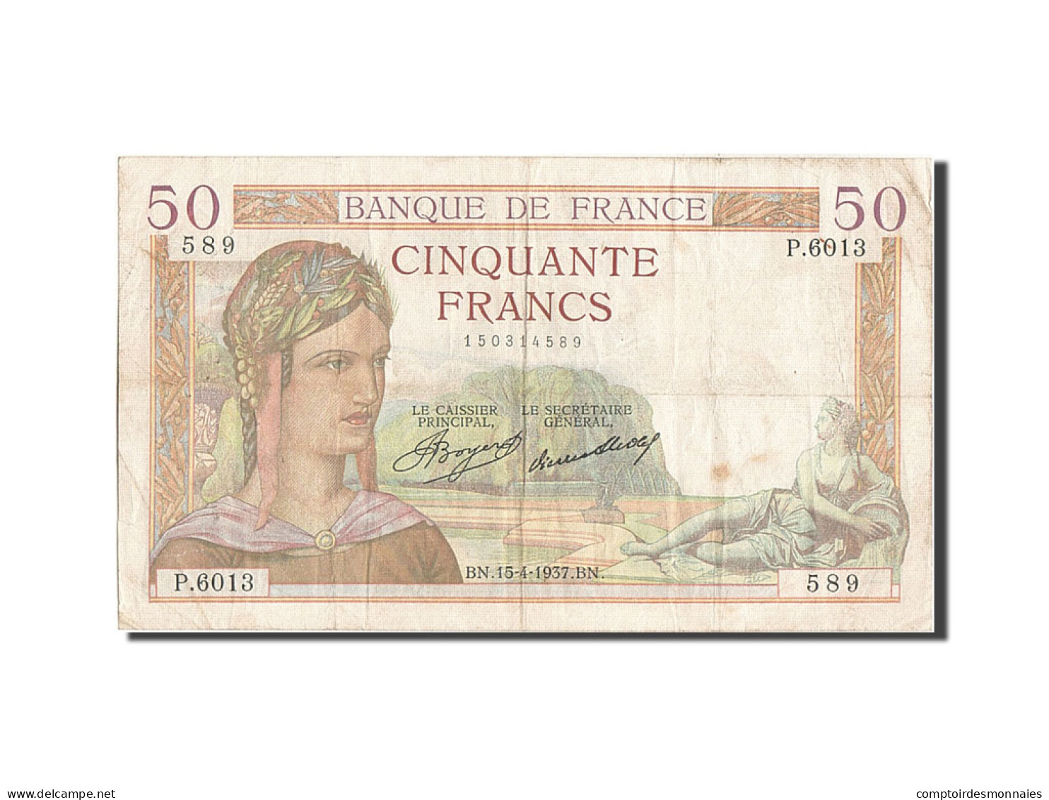 Billet, France, 50 Francs, 50 F 1934-1940 ''Cérès'', 1937, 1937-04-15, TB - 50 F 1934-1940 ''Cérès''