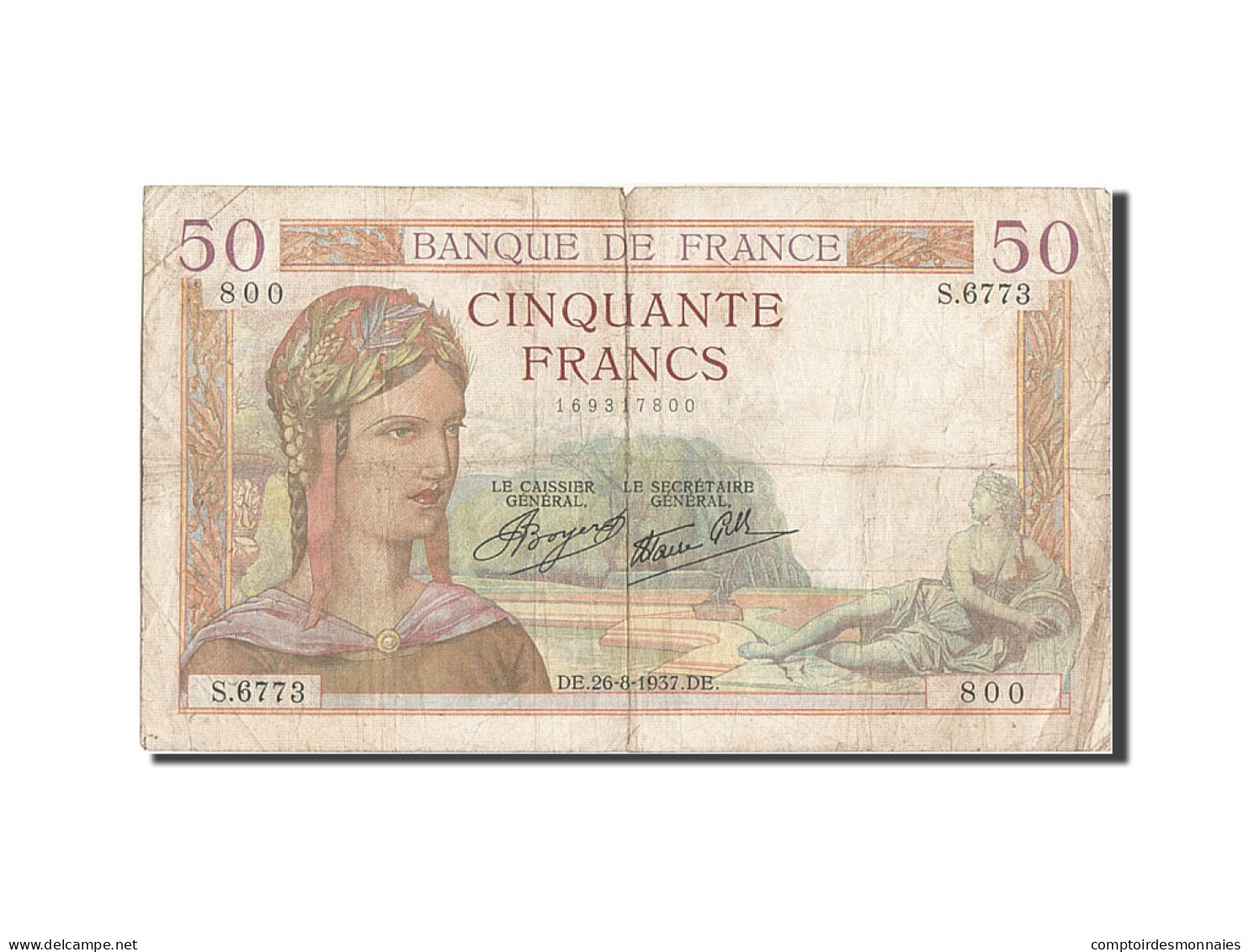 Billet, France, 50 Francs, 50 F 1934-1940 ''Cérès'', 1937, 1937-08-26, TB - 50 F 1934-1940 ''Cérès''