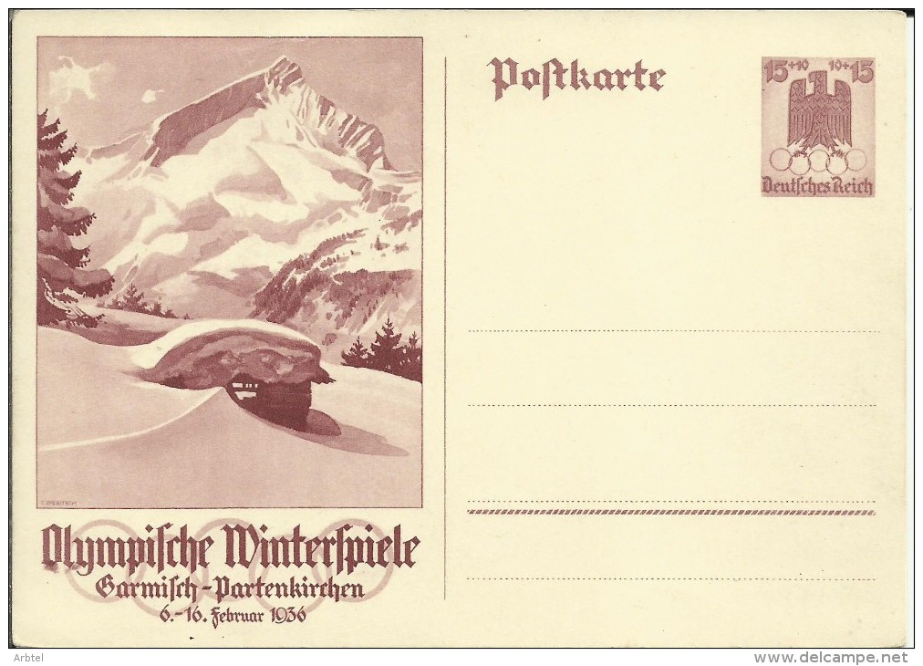 ALEMANIA ENTERO POSTAL JUEGOS OLIMPICOS DE INVIERNO 1936 GARMISCH PARTENKIRCHEN - Invierno 1936: Garmisch-Partenkirchen