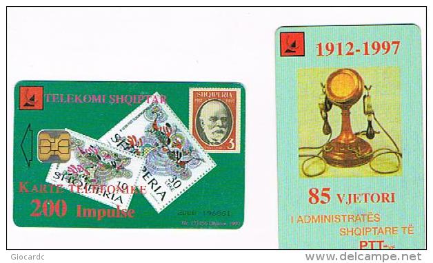 ALBANIA - TELEKOMI SHQIPTAR CHIP - 85^ ANN. PTT: FRANCOBOLLI E TELEFONO (STAMPS & TELEPHONE)200 ISSUE 1997  - RIF.8149 - Timbres & Monnaies