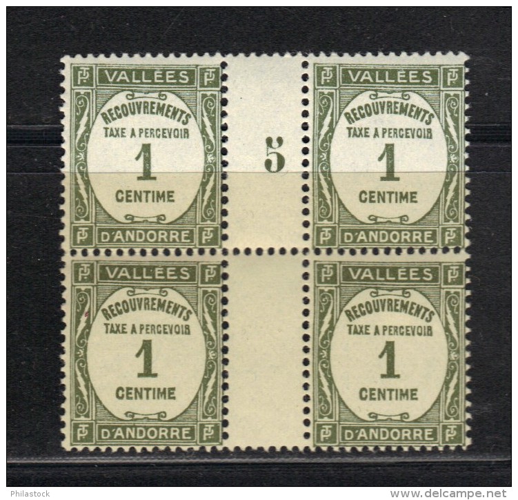 ANDORRE N° Taxe 16 ** En Bloc De 4 Millésimée - Unused Stamps
