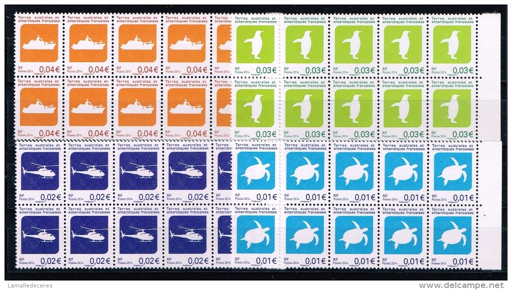 SERIE TAAF CENTIMES 2ème Tirage Mars 2014 Impression OFF SET Bloc De 10 + Bord. - Unused Stamps