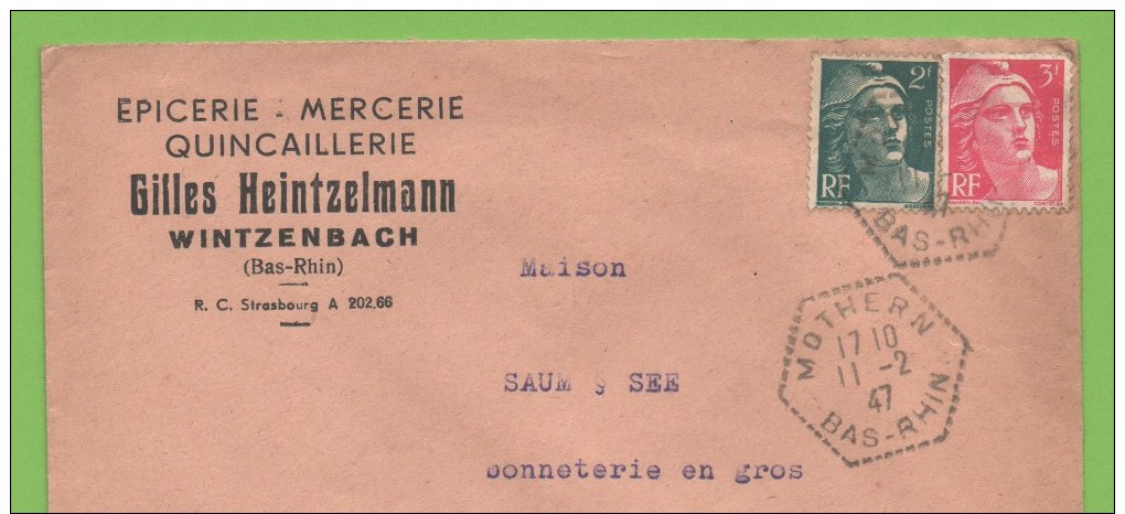 Mothern  11.2.47  Entête:  Épicerie - Mercerie Quincaillerie Gilles Heintzelmann Wintzenbach - Briefe U. Dokumente