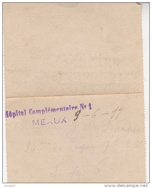 PETITE LETTRE EN FRANCHISE -HOPITAL COMPLEMENTAIRE -MEAUX 1917- - WW I