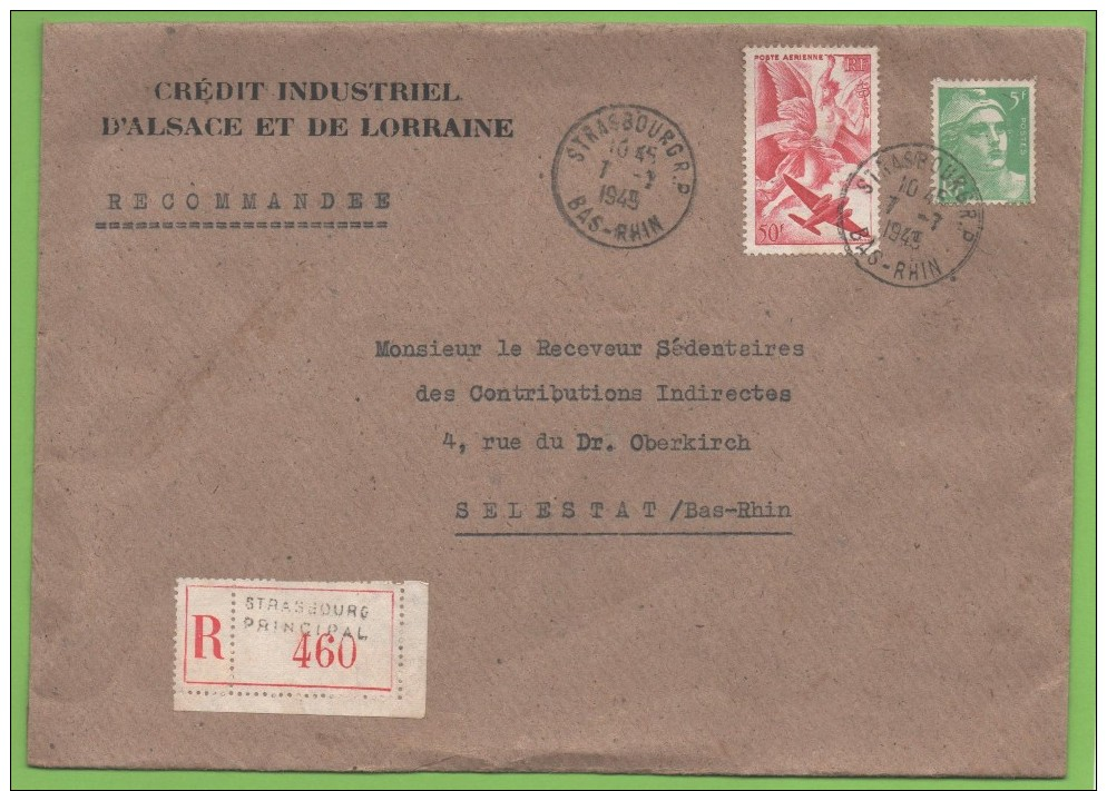 R.Strasbourg Principal  7.7.1945  Bas Rhin Entête : Crédit Industriel D´Alsace Et De Lorraine - Covers & Documents