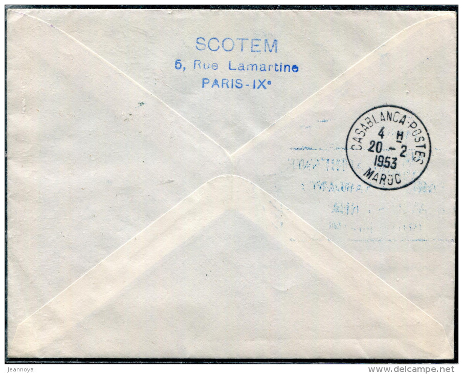 FRANCE - N° 655 + 936 / LETTRE AVION DE PARIS LE 19/2/1953, 1ére LIAISON PARIS CASABLANCA PAR AVION A REACTION - SUP - Primeros Vuelos