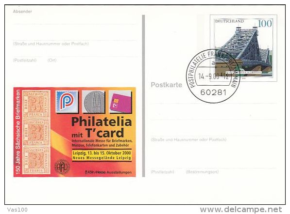 PHILATELIC EXHIBITION, BRIDGE, PC STATIONERY, ENTIER POSTAL, 2000, GERMANY - Cartes Postales Illustrées - Oblitérées