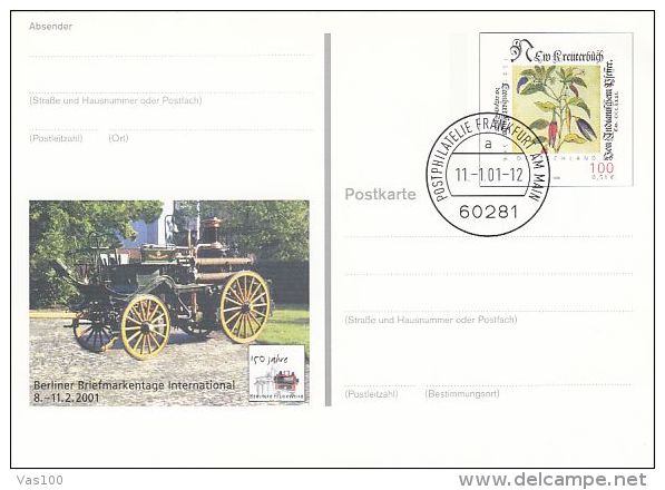 PHILATELIC EXHIBITION, OLD FIRETRUCK, PC STATIONERY, ENTIER POSTAL, 2001, GERMANY - Cartoline Illustrate - Usati