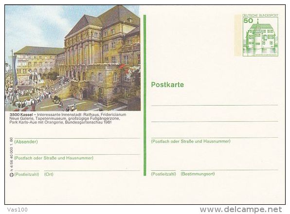 KASSEL CITY HALL, PC STATIONERY, ENTIER POSTAL, 1981, GERMANY - Cartes Postales Illustrées - Oblitérées