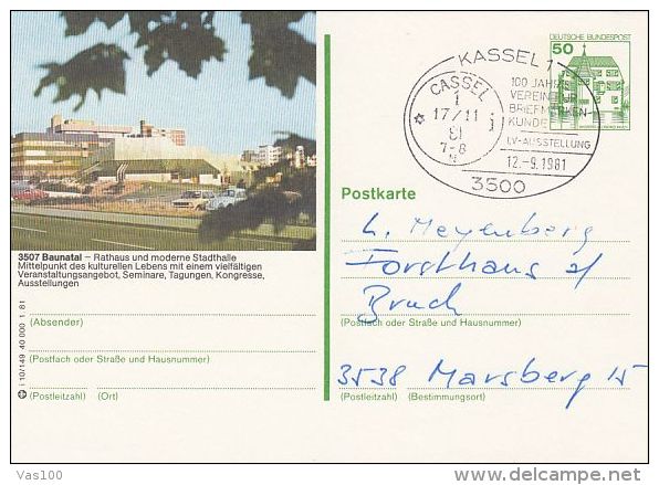BAUNATAL CITY HALL, PC STATIONERY, ENTIER POSTAL, 1981, GERMANY - Cartoline Illustrate - Usati