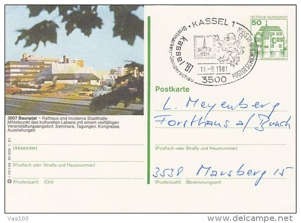 BAUNATAL CITY HALL, PC STATIONERY, ENTIER POSTAL, 1981, GERMANY - Illustrated Postcards - Used