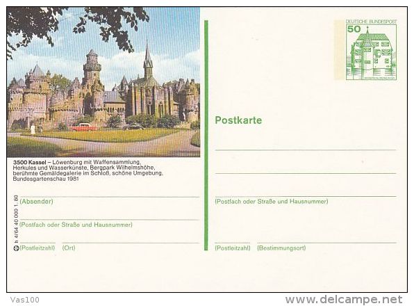 KASSEL CASTLE, CAR, PC STATIONERY, ENTIER POSTAL, 1981, GERMANY - Illustrated Postcards - Used