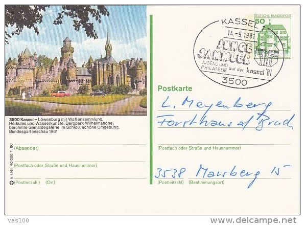 KASSEL CASTLE, CAR, PC STATIONERY, ENTIER POSTAL, 1981, GERMANY - Geïllustreerde Postkaarten - Gebruikt