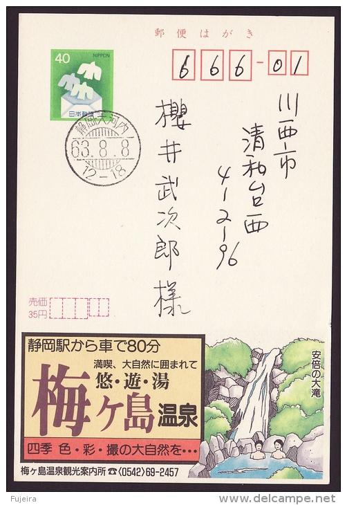 Japan Advertising Postcard, Hot Spring, Waterfall, Postally Used (jadu435) - Ansichtskarten