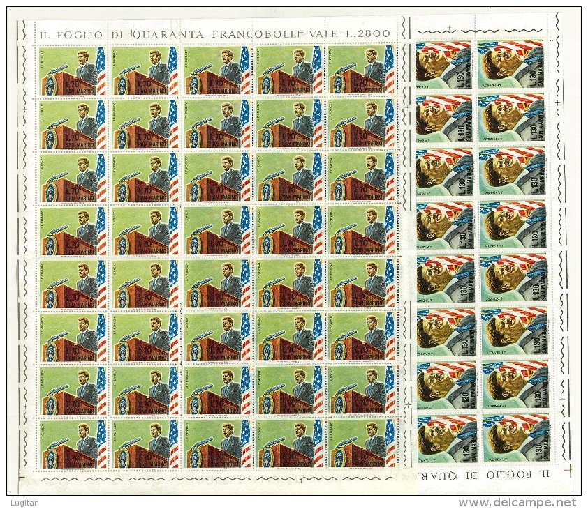 SAN MARINO -  SPECIALE FOGLI INTERI - ANNO 1964 ANNIVERSARIO MORTE KENNEDY 2 VALORI FOGLI DA 40  - NUOVI ** MNH - Ongebruikt