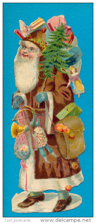 SANTA CLAUS, PERE NOEL, VICTORIAN SCRAP, DECOUPIS  ANCIENS GAUFRE, EX COND, Ca  6  X  16.5 Cm - Motif 'Noel'