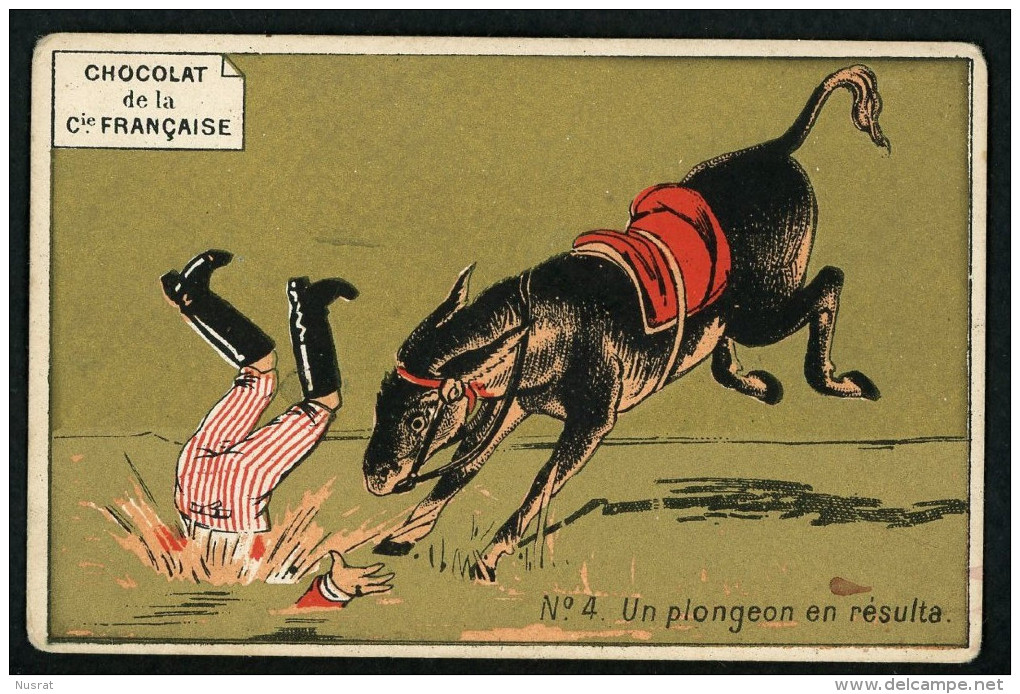 Chocolat à La Française, Chromo Lith. Testu & Massin, TM3-20, Cheval, Homme Tombant à L'eau, Un Plongeon En Résulte - Otros & Sin Clasificación