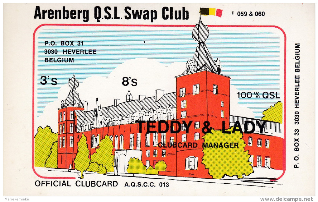 QSL COLLECTOR CARD ARENBERG QSL SWAP CLUB CLUBCARD AQSCC ( BY SKUNK ) # 13 " TEDDY & LADY  " HEVERLEE - BELGIUM - Autres & Non Classés