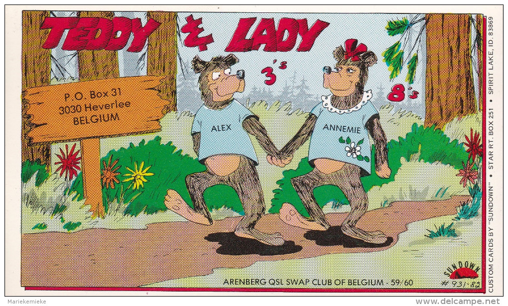 QSL COLLECTOR CARD SUNDOWN ARTIST  # 931 " TEDDY & LADY  " HEVERLEE  - BELGIUM - Autres & Non Classés