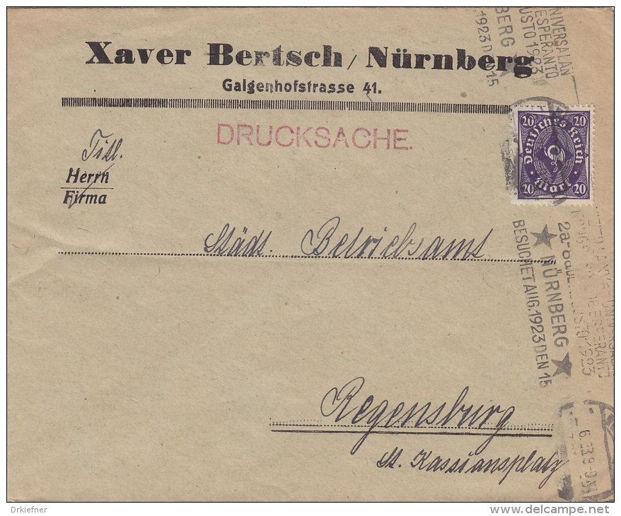 INFLA DR 225 EF Auf Brief Der Fa. Albert Beuche, Mit Gelegenheitsstempel: Nürnberg Wasser Energie Ausst. 26.9.1922 - Autres & Non Classés