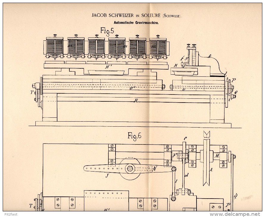 Original Patent - Jacob Schweizer In Soleure / Solothurn , 1884 , Automatische Graviermaschine , Gravur , Druckerei !! - Machines