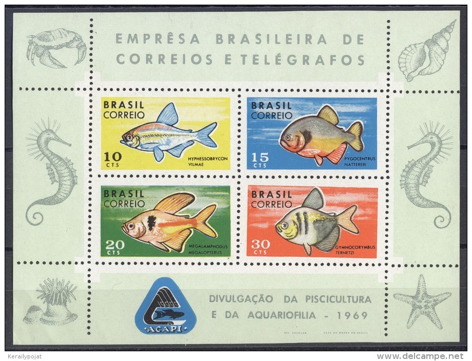 Brazil - 1969 Fishes Block MNH__(TH-13721) - Blocs-feuillets