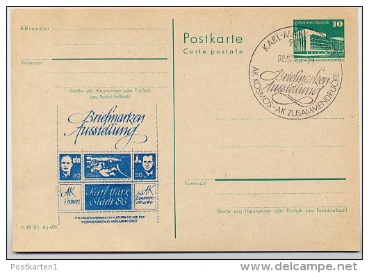 ZUSAMMENDRUCK RAUMFAHRT DDR P84-2-83 C14 Postkarte Zudruck Karl-Marx-Stadt Sost. 1983 - Autres & Non Classés