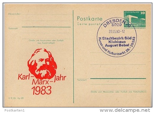 KARL-MARX-JAHR DRESDEN DDR P84-8-83 C19 Postkarte Zudruck Sost. 1983 - Karl Marx