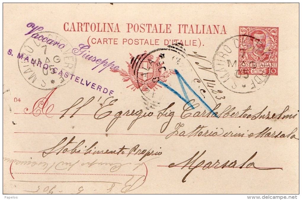 1905  CARTOLINA CON ANNULLO S. MAURO CASTELVERDE PALERMO - Interi Postali