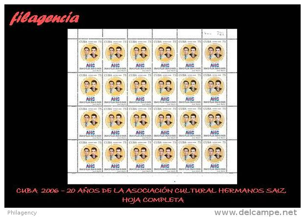 CUBA. PLIEGOS. 2006-28 XX ANIVERSARIO DE LA SOCIEDAD CULTURAL HERMANOS SAIZ - Blokken & Velletjes