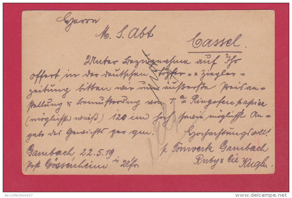 BAYERN  //  POSTKARTE  //  DE GOESSENHEIM   //  POUR CASSEL   //  22/5/1919 - Other & Unclassified