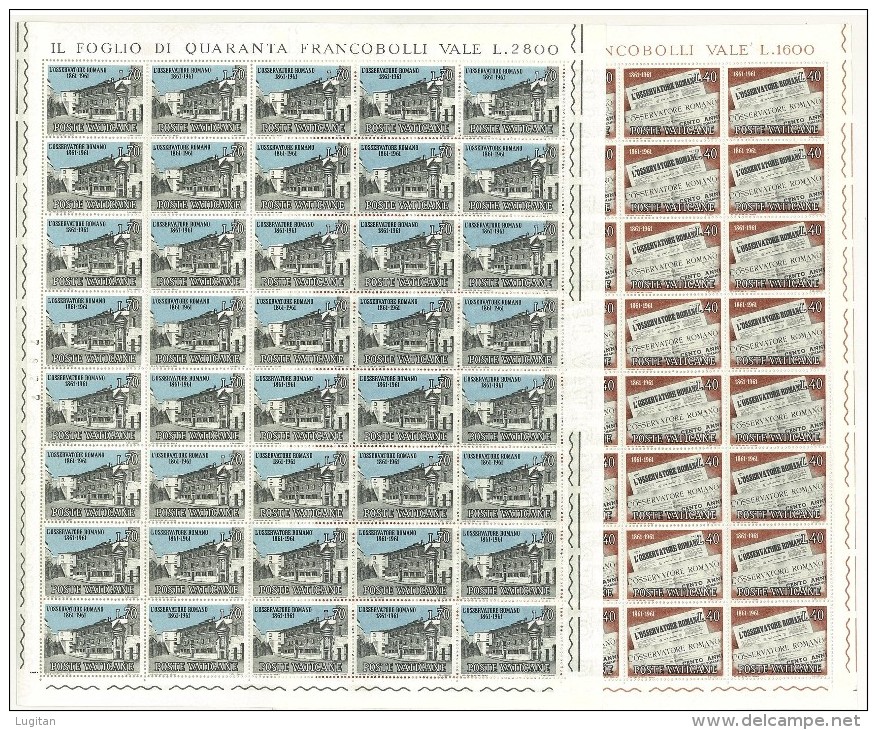 CITTA' DEL VATICANO   - ANNO 1961 - OSSERVATORE ROMANO - 3 VALORI FOGLI DA 40  - NUOVI ** MNH - Unused Stamps