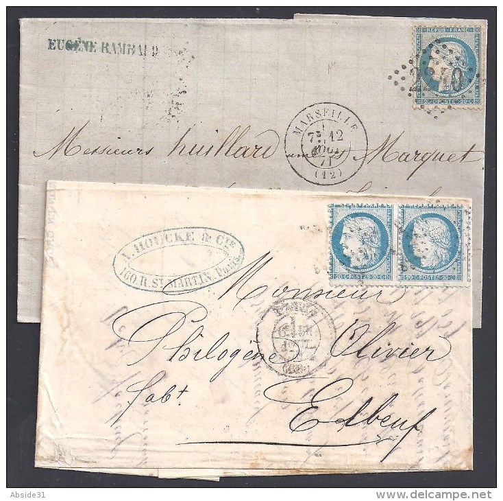 Lot De 2 Lettres  N° 37  Et Paire N° 37 - 1849-1876: Période Classique