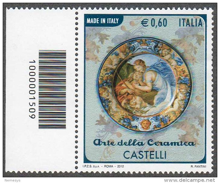 2012 ARTE DELLA CERAMICA CASTELLI  0,60C. CODICE A BARRE MNH** - Codici A Barre