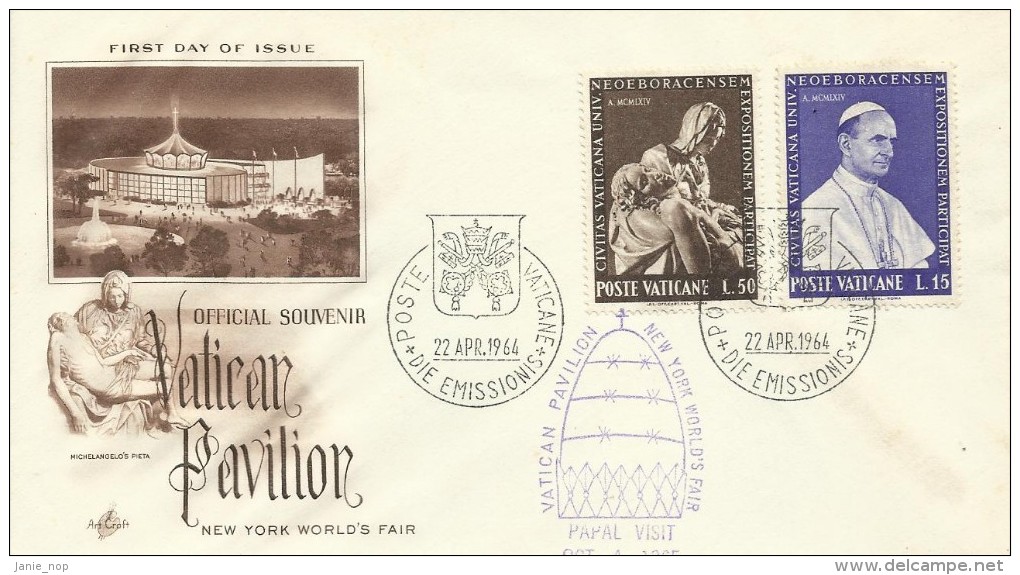 Vatican City 1964 Pope Visit  Vatican Pavillion New York,souvenir Cover - Covers & Documents