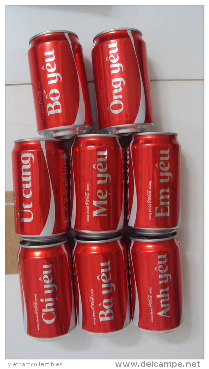 Set Of 08 Different Vietnam Coke Coca Cola New Design Cans In 2014 - Opened At Bottom - Cannettes