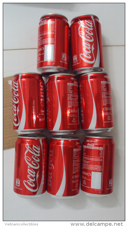 Set Of 08 Different Vietnam Coke Coca Cola New Design Cans In 2014 - Opened At Bottom - Scatole E Lattine In Metallo