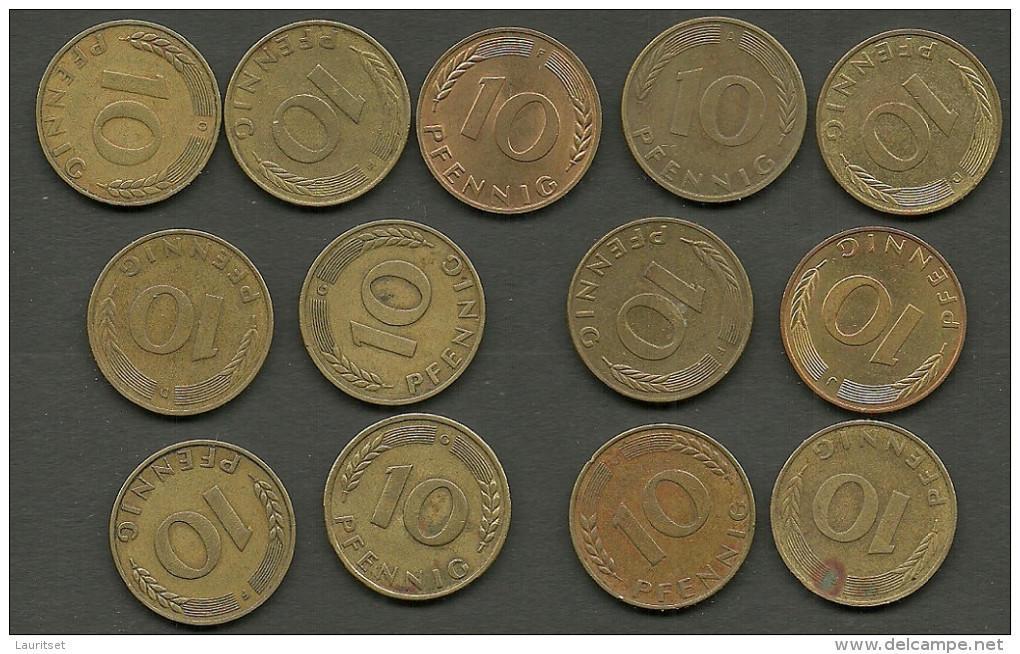 Deutschland BRD Lot 13 X 10 Pfennig Coins - 10 Pfennig