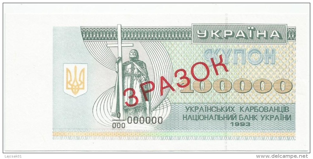 Ukraine 100.000 Karbovantsiv 1993. UNC SPECIMEN Pick 97as Kupon Coupon - Ukraine