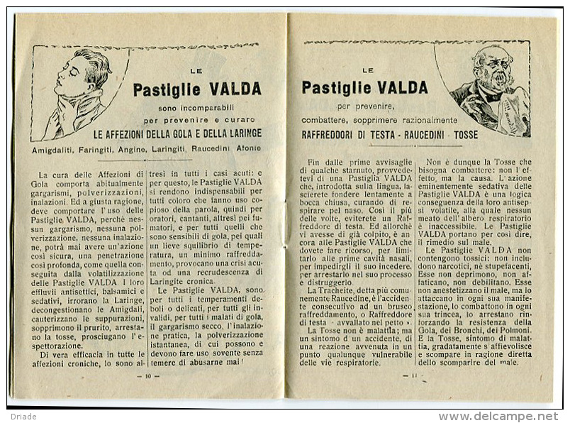 LIBRETTO PUBBLICITà PASTIGLIE VALDA ILLUSTRATORE G. GRELLET ANNO 1926 - Publicités