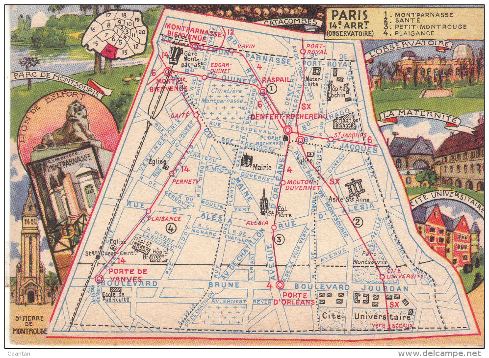 LES ARRONDISSEMENTS DE PARIS ILLUSTRES - Carte Geographique Du 14eme Arrondissement. - Distretto: 14