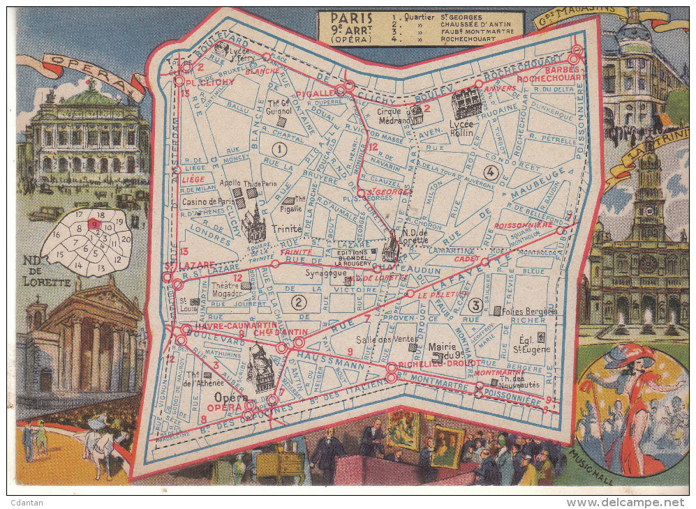 LES ARRONDISSEMENTS DE PARIS ILLUSTRES - Carte Geographique Du 9eme Arrondissement. - Arrondissement: 09