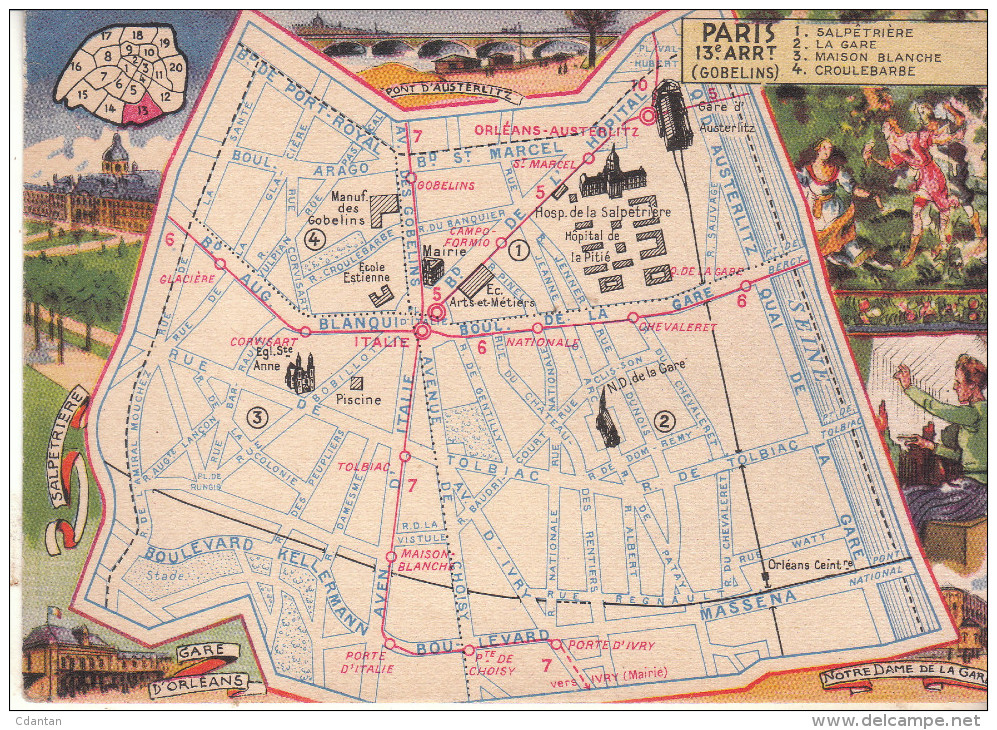 LES ARRONDISSEMENTS DE PARIS ILLUSTRES - Carte Geographique Du 13eme Arrondissement. - Arrondissement: 13