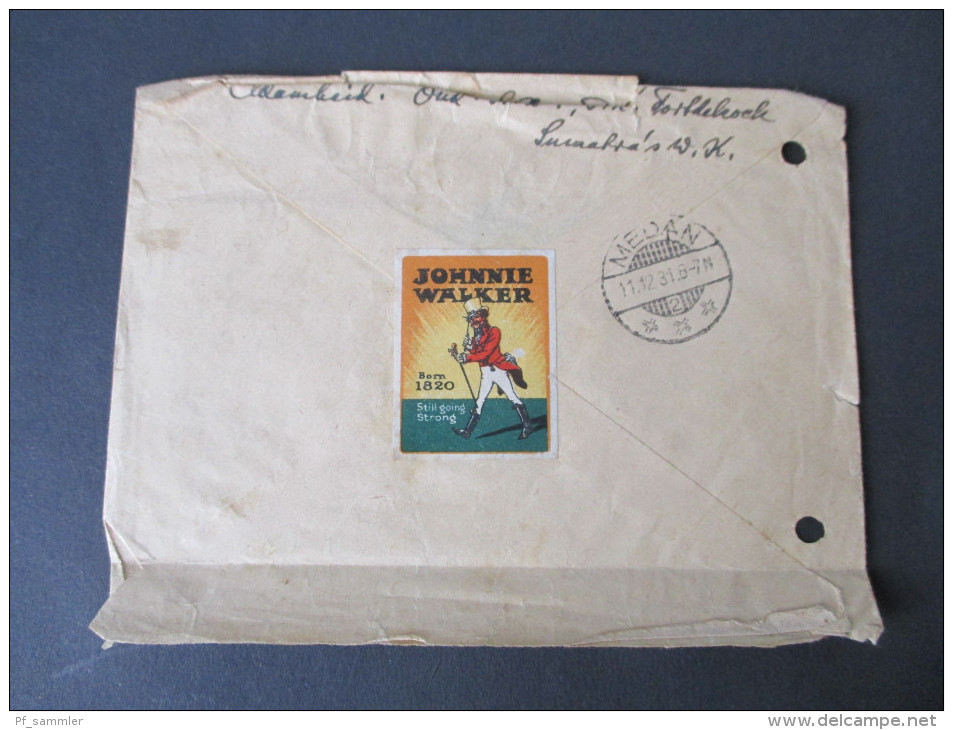 Niederländisch - Indien 1931 Brief Nach Hameln/Weser. Mischfrankataur. Johnnie Walker Label / Werbung.Still Going Strong - Netherlands Indies