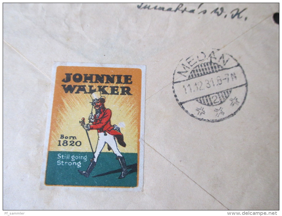 Niederländisch - Indien 1931 Brief Nach Hameln/Weser. Mischfrankataur. Johnnie Walker Label / Werbung.Still Going Strong - Nederlands-Indië