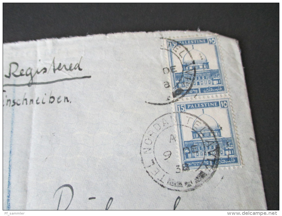 Palästina/ Palestine 1938 Registered Letter To Germany With Six Cancels / 6 Stempel. Tel Aviv 5 No 9972 To Nienburg - Palestine