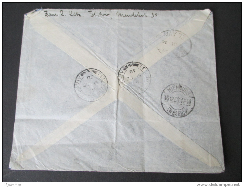 Palästina/ Palestine 1938 Registered Letter To Germany With Six Cancels / 6 Stempel. Tel Aviv 5 No 9972 To Nienburg - Palestine